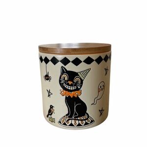 Eli + Ana Creep Show 4 in Halloween Cat Ceramic Jar with Wooden Lid